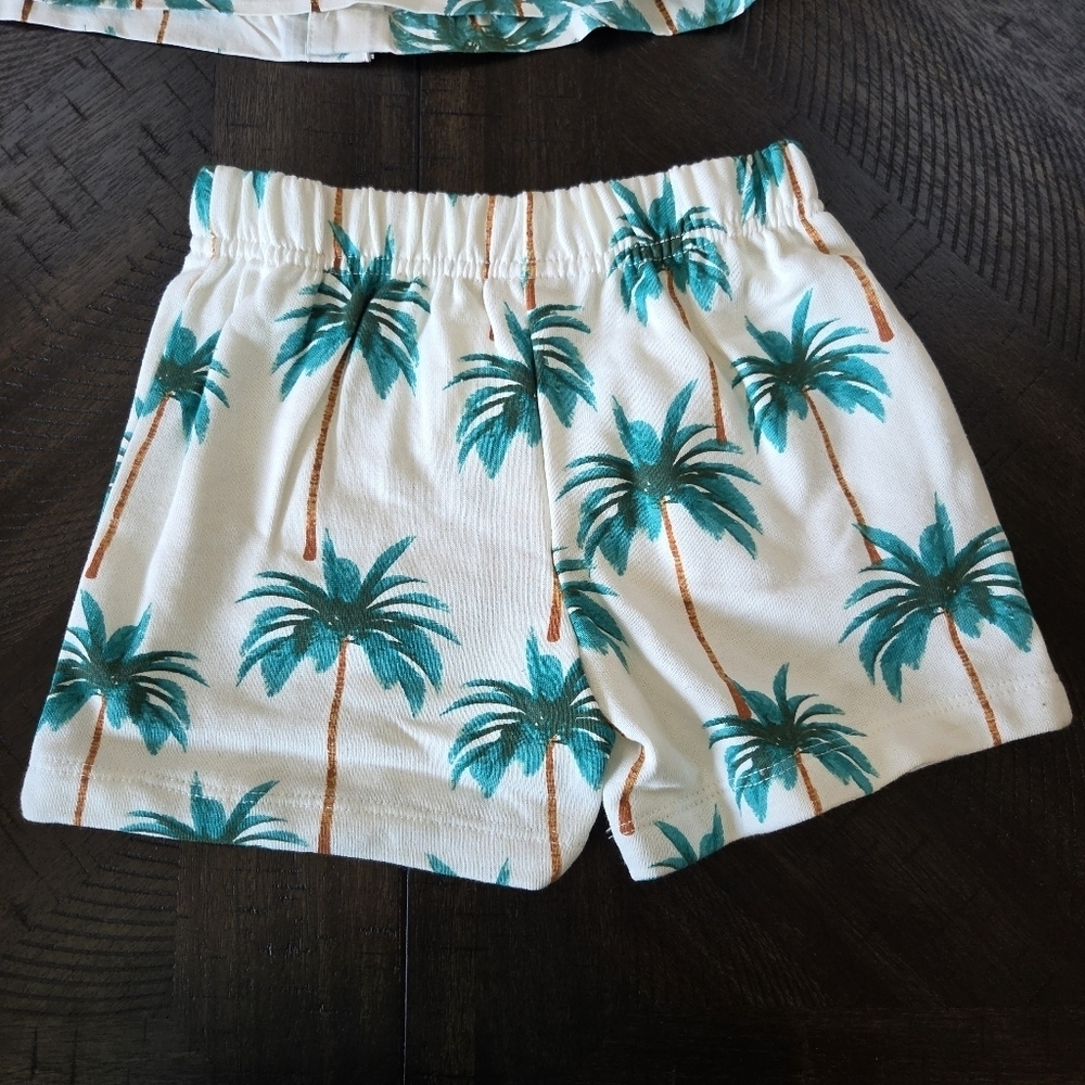 Palm Tree Print Shirt & Shorts Set NWT Vacation Beach Travel Size 4T Kids Boys - Picture 9 of 12
